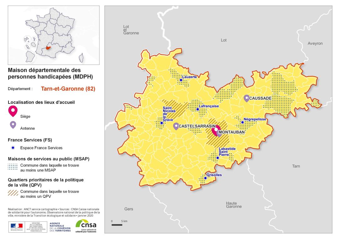 Atlas des maisons d&eacute;partementales des personnes handicap&eacute;es et des maisons d&eacute;partementales de l'autonomie : Tarn-et-Garonne