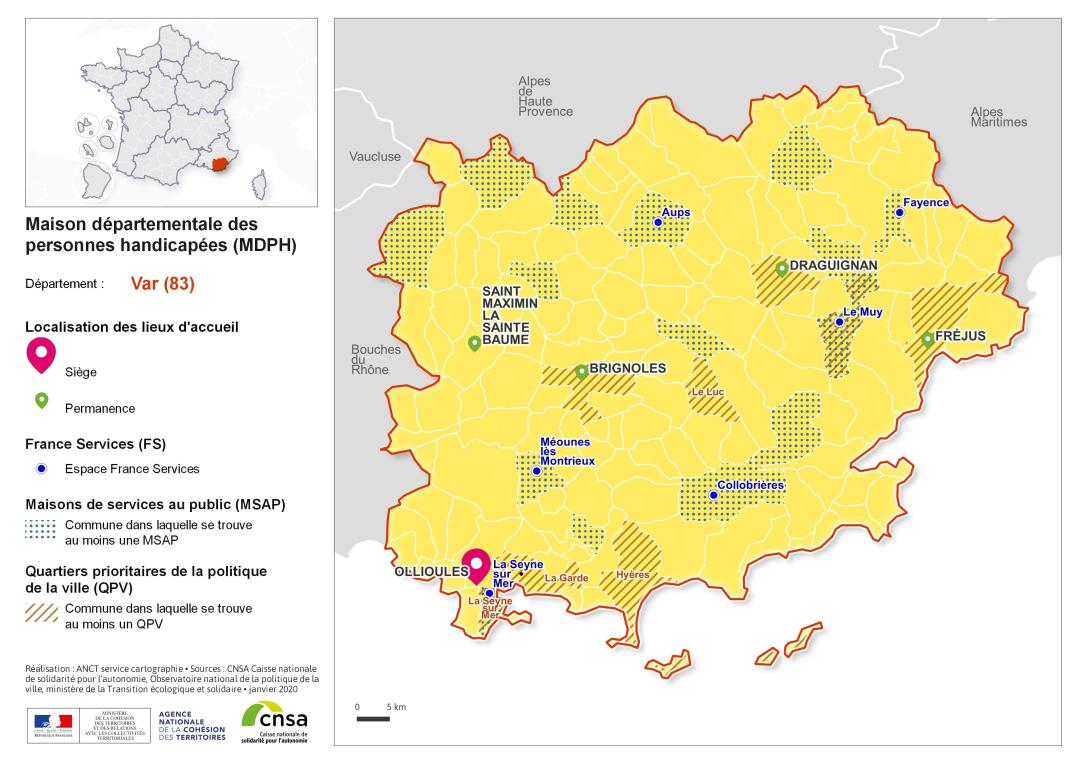 Atlas des maisons d&eacute;partementales des personnes handicap&eacute;es et des maisons d&eacute;partementales de l'autonomie : Var