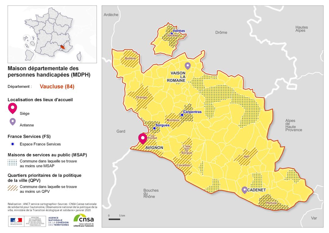 Atlas des maisons d&eacute;partementales des personnes handicap&eacute;es et des maisons d&eacute;partementales de l'autonomie : Vaucluse