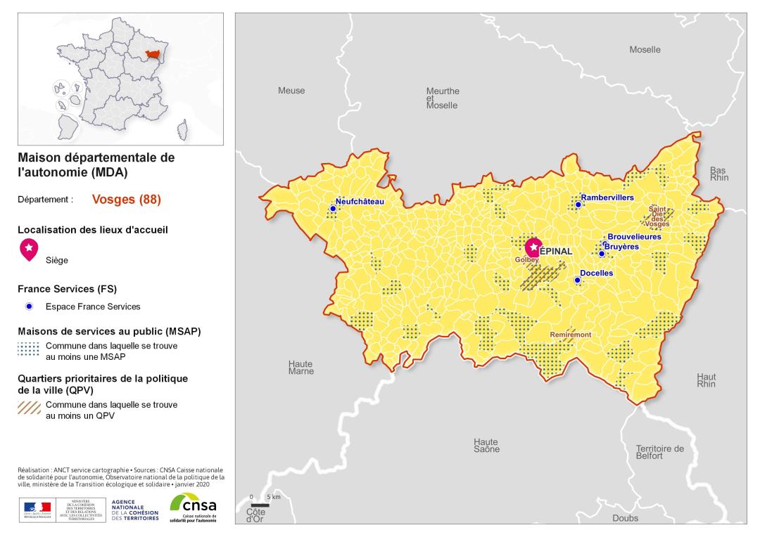 Atlas des maisons d&eacute;partementales des personnes handicap&eacute;es et des maisons d&eacute;partementales de l'autonomie : Vosges
