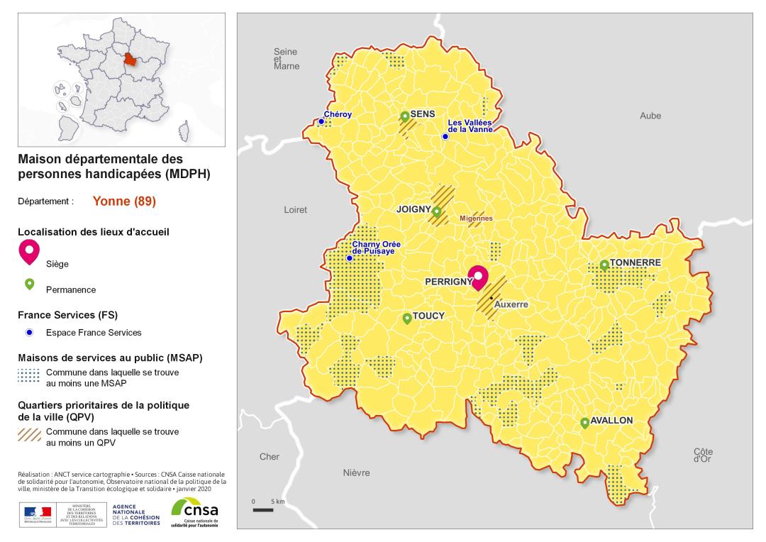 Atlas des maisons d&eacute;partementales des personnes handicap&eacute;es et des maisons d&eacute;partementales de l'autonomie : Yonne