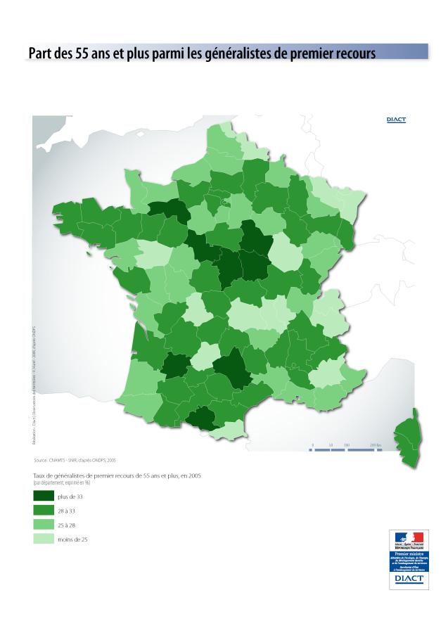 Part des 55 ans et plus parmi les g&eacute;n&eacute;ralistes de premier recours