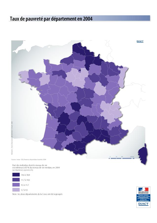Taux de pauvret&eacute; par d&eacute;partement en 2004