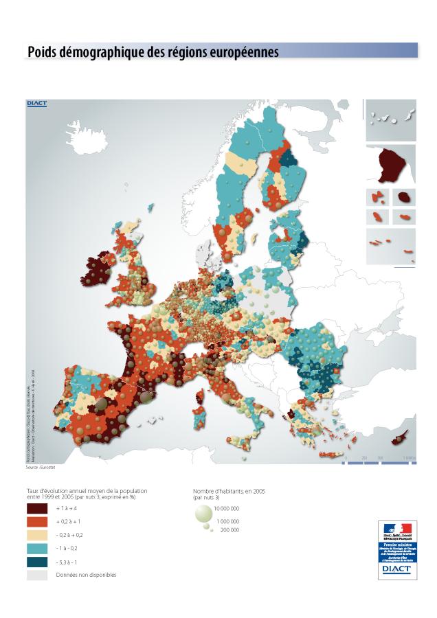 Poids d&eacute;mographique des r&eacute;gions europ&eacute;ennes