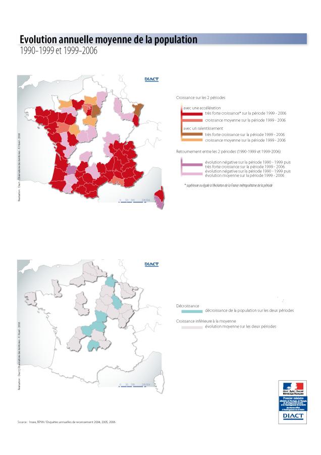 &Eacute;volution annuelle moyenne de la population 1990-1999 et 1999-2006