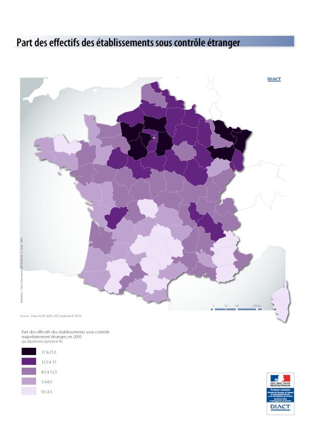 Part des effectifs des &eacute;tablissements sous contr&ocirc;le &eacute;tranger