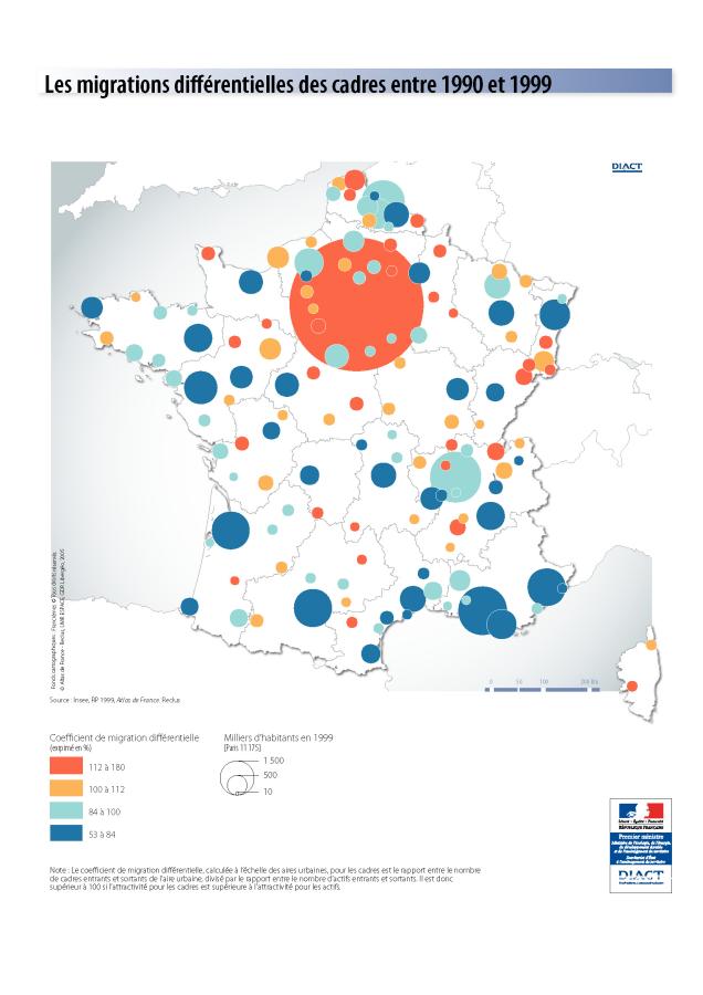 Les migrations diff&eacute;rentielles des cadres entre 1990 et 1999