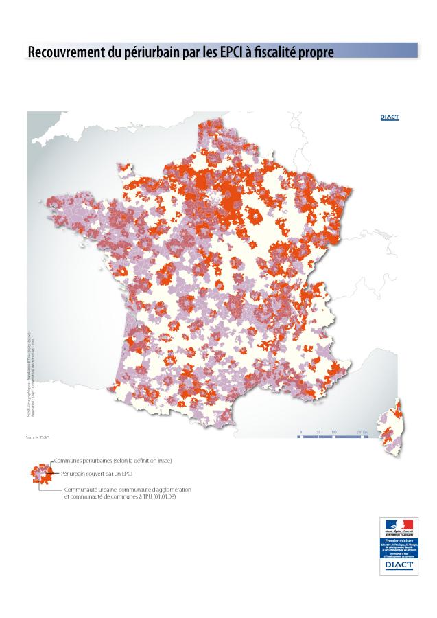 Recouvrement du p&eacute;riurbain par les EPCI &agrave; fiscalit&eacute; propre