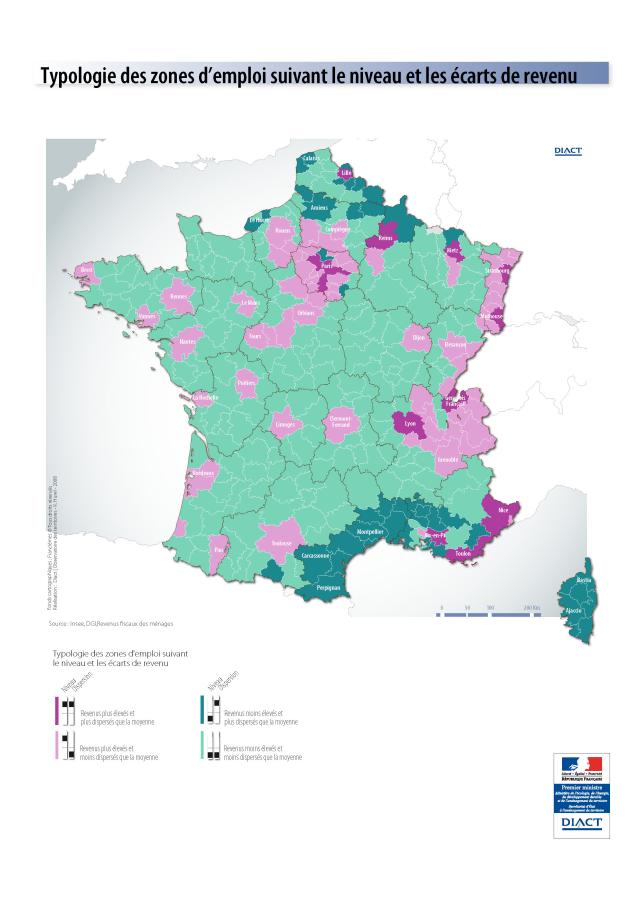 Typologie des zones d'emploi suivant le niveau et les &eacute;carts de revenu
