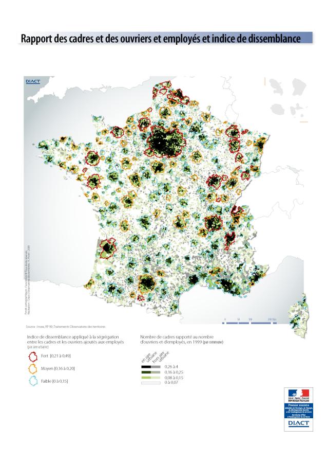 Rapport des cadres et des ouvriers et employ&eacute;s et indice de dissemblance