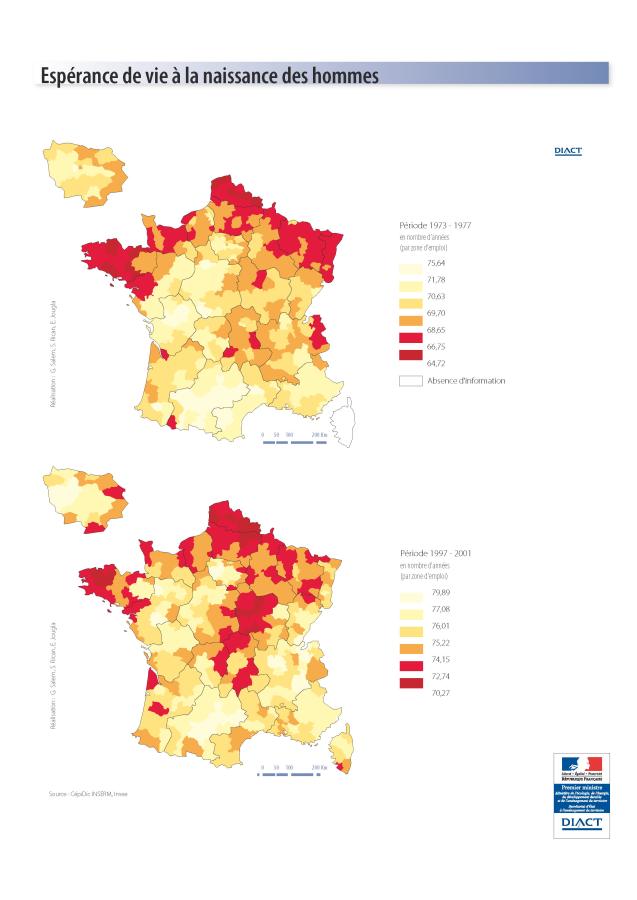 Esp&eacute;rance de vie &agrave; la naissance des hommes