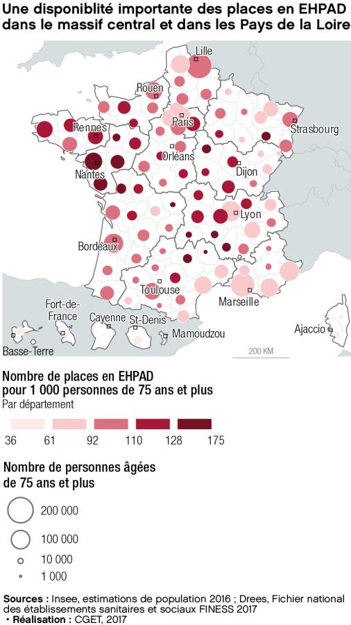 Une disponibilit&eacute; importante des places en EHPAD dans le massif central et dans les Pays de la Loire