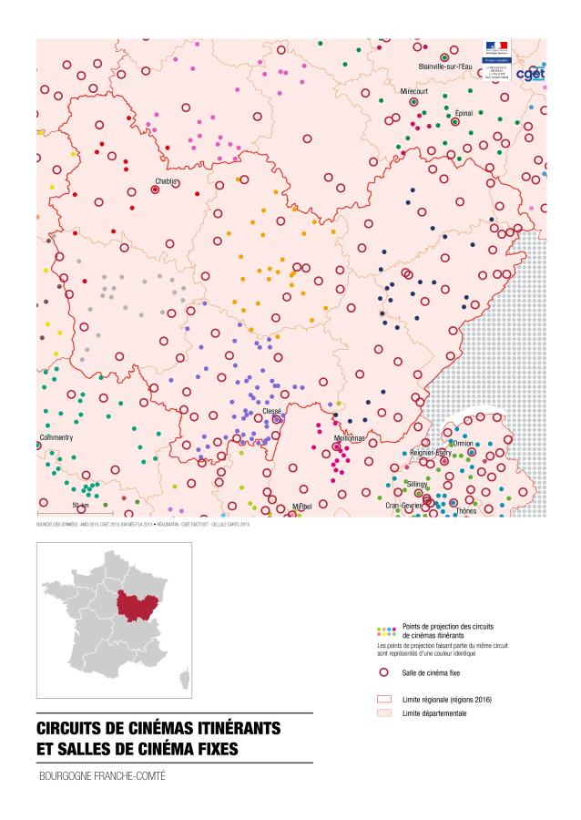 Circuits de cin&eacute;mas itin&eacute;rants et salles de cin&eacute;ma fixes dans la r&eacute;gion Bourgogne Franche-Comt&eacute;