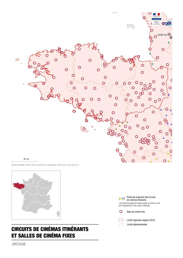 Circuits de cin&eacute;mas itin&eacute;rants et salles de cin&eacute;ma fixes dans la r&eacute;gion Bretagne