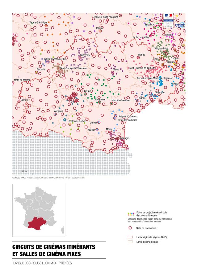 Circuits de cin&eacute;mas itin&eacute;rants et salles de cin&eacute;ma fixes dans la r&eacute;gion Occitanie