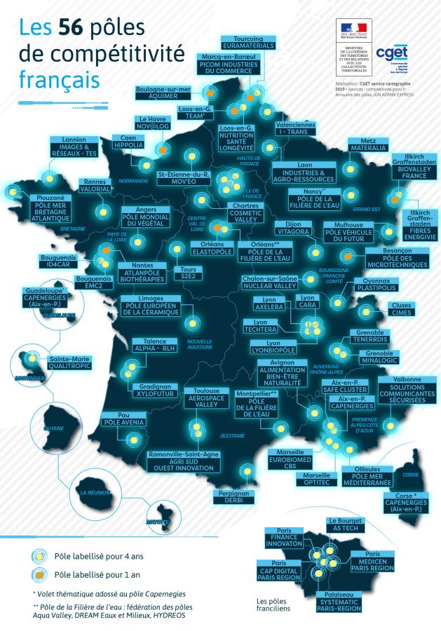 Carte des p&ocirc;les de comp&eacute;titivit&eacute;