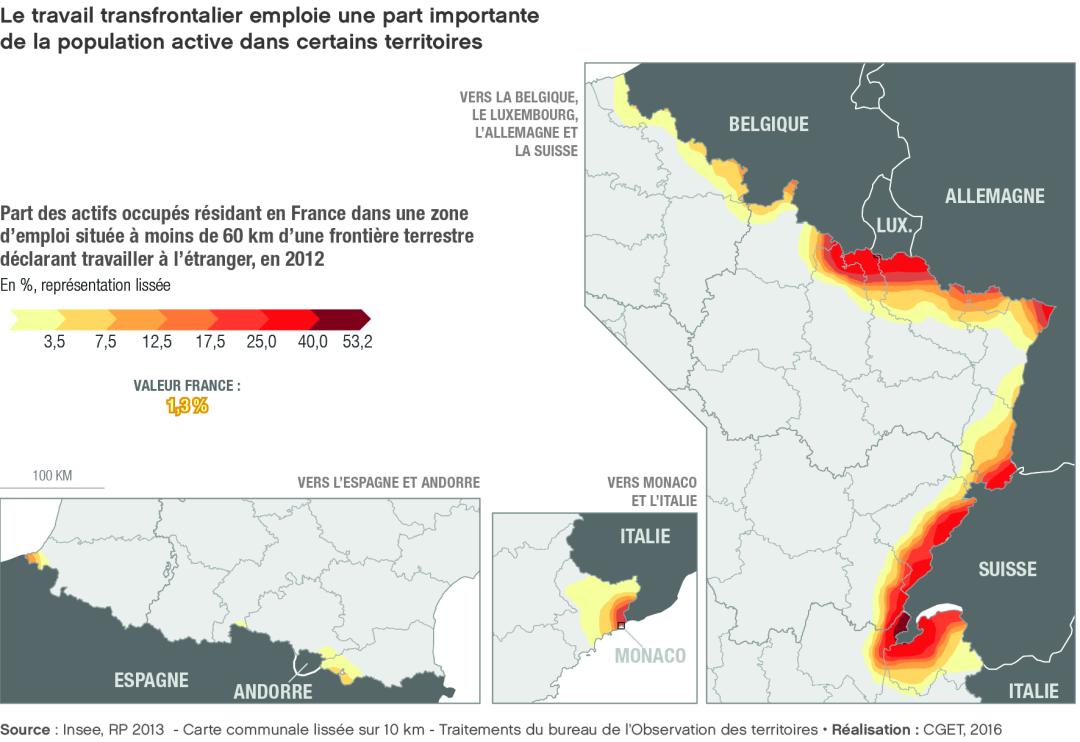 Le travail transfrontalier emploie une part importante de la population active dans certains territoires