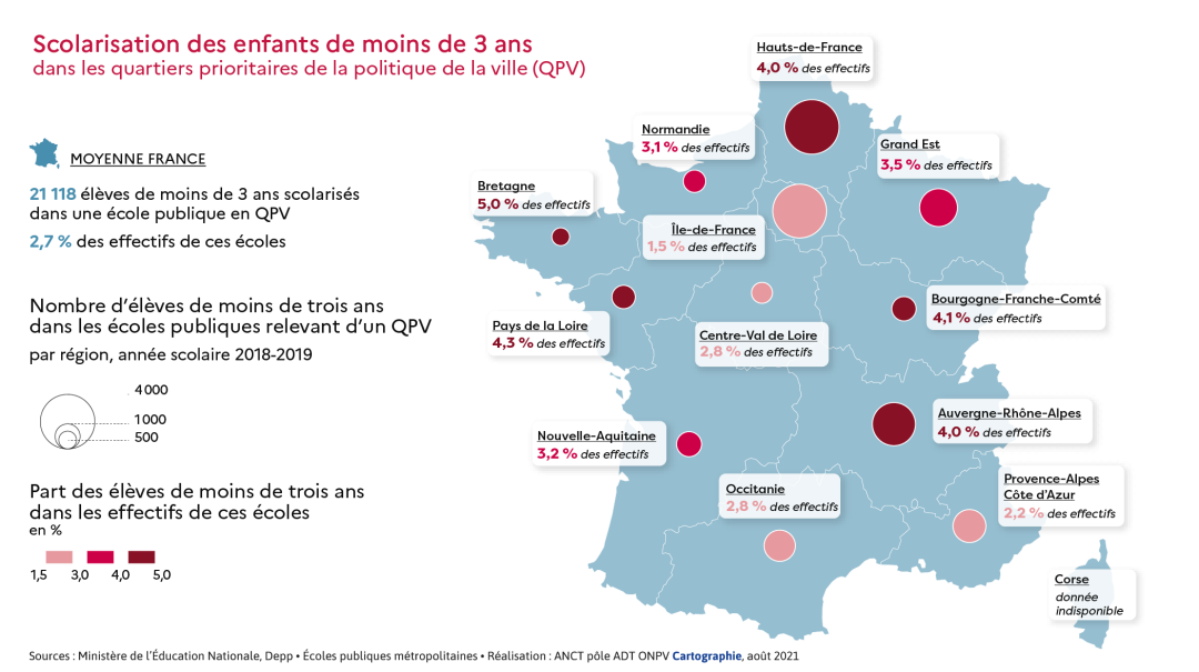 Scolarisation des enfants de moins de 3 ans dans les quartiers prioritaires de la Politique de la Ville (QPV)