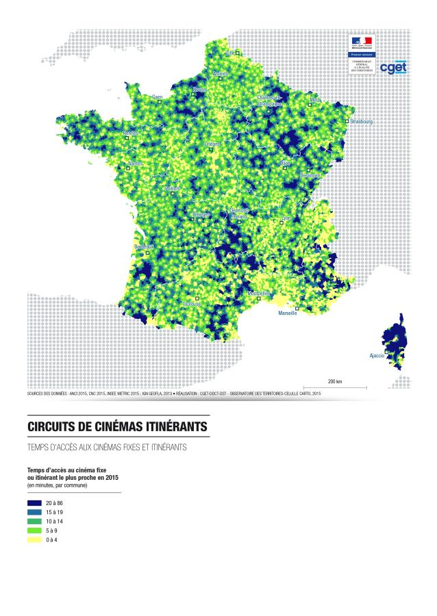 Temps d'acc&egrave;s aux cin&eacute;mas fixes et itin&eacute;rants