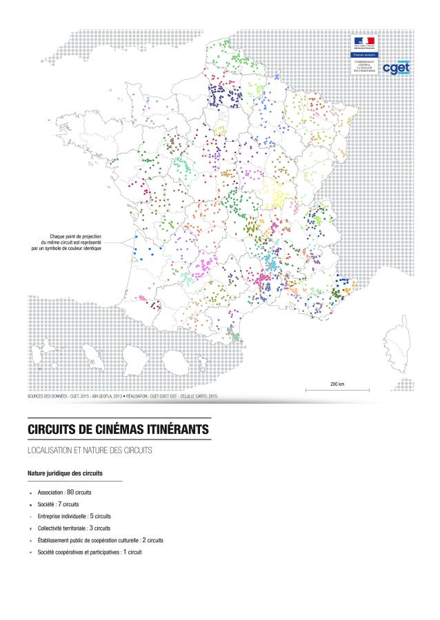 Localisation et nature des circuits des cin&eacute;mas itin&eacute;rants