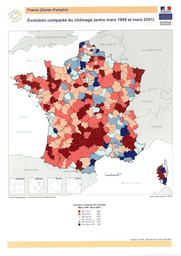 &Eacute;volution compar&eacute;e du ch&ocirc;mage entre mars 1999 et mars 2001