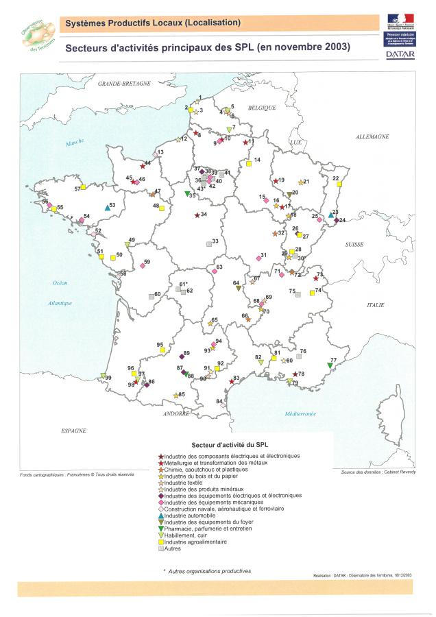 Secteurs d'activit&eacute;s principaux des syst&egrave;mes productifs locaux (SPL)