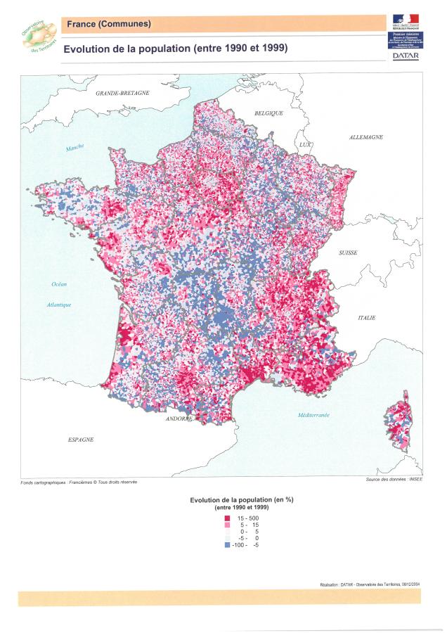 Evolution de la population entre 1990 et 1999