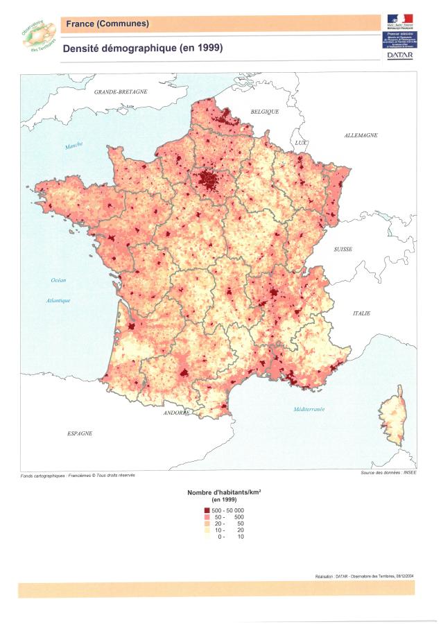 Densit&eacute; d&eacute;mographique en 1999