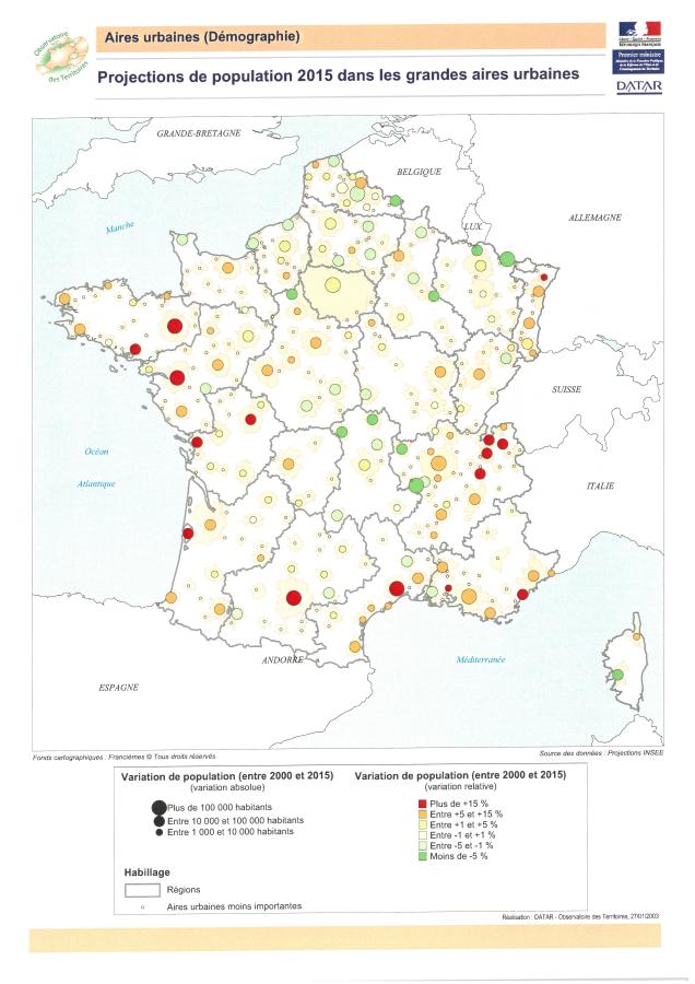 Projections de population 2015 dans les grandes aires urbaines