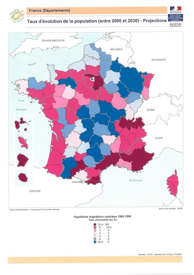 Taux d'&eacute;volution de la population (entre 2000 2030) - Projections