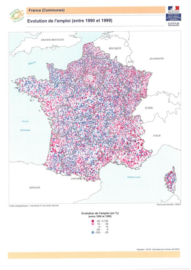 Evolution de l'emploi entre 1990 et 1999