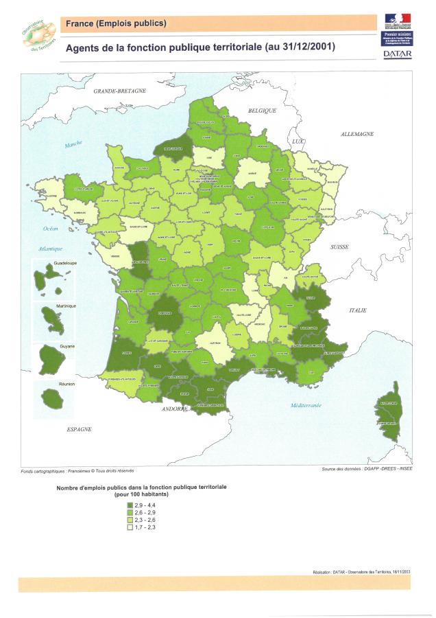 Agents de la fonction publique territoriale en 2001