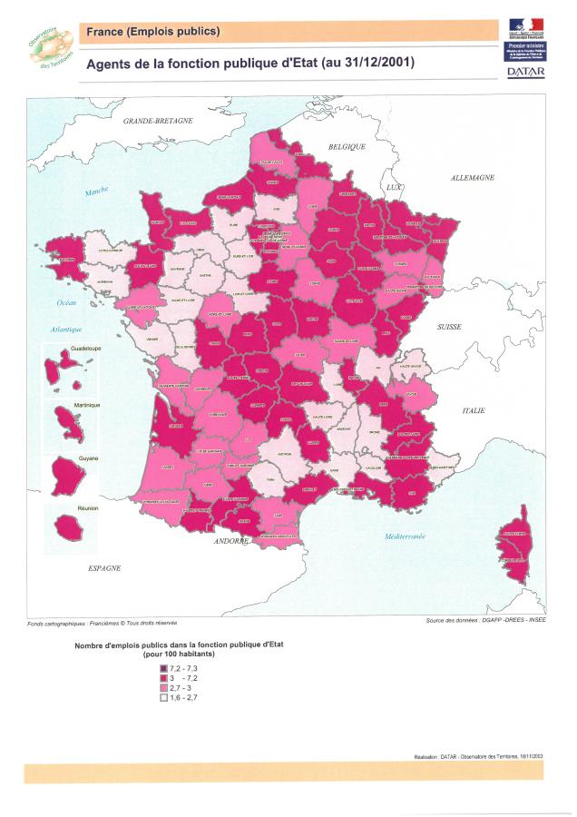 Agents de la fonction publique d'Etat en 2001