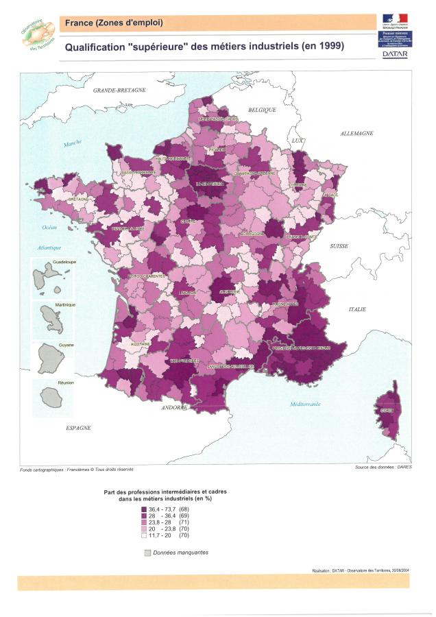 Qualification "sup&eacute;rieure" des m&eacute;tiers industriels en 1999