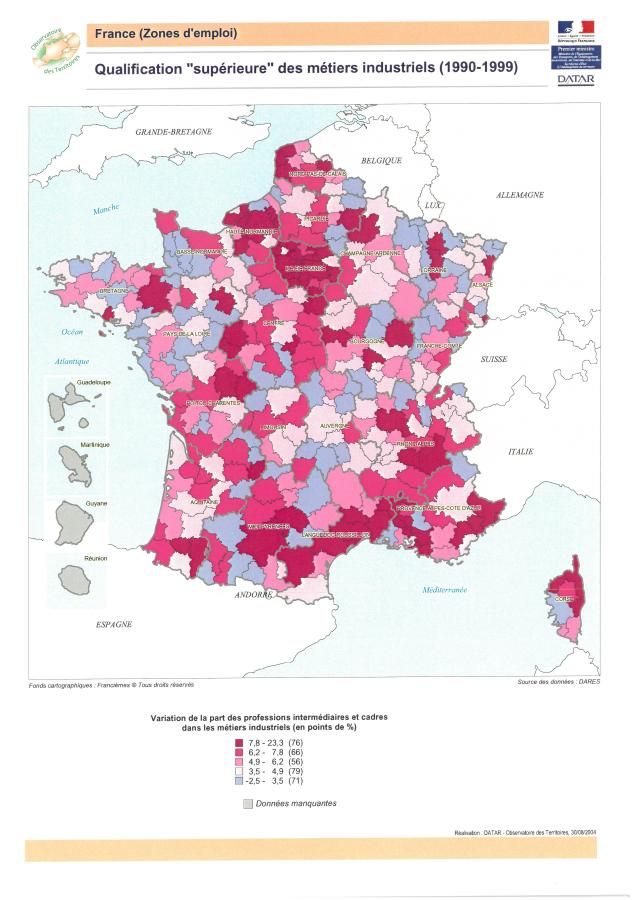 Qualification "sup&eacute;rieure" des m&eacute;tiers industriels (1990-1999)