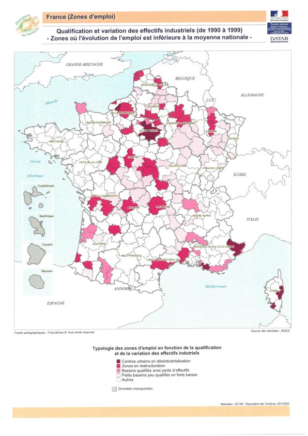Qualification et variation des effectifs industriels (de 1990 &agrave; 1999)