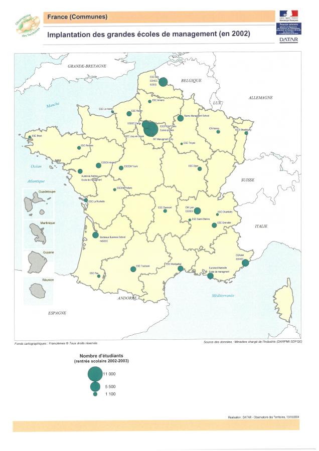 Implantation des grandes &eacute;coles de management en 2002