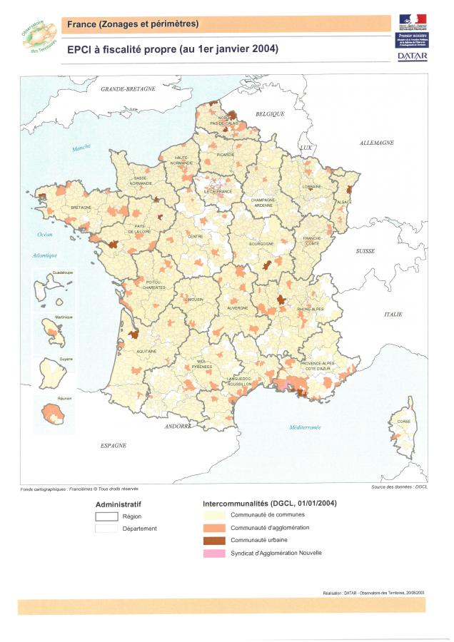 EPCI &agrave; fiscalit&eacute; propre au 1er janvier 2004