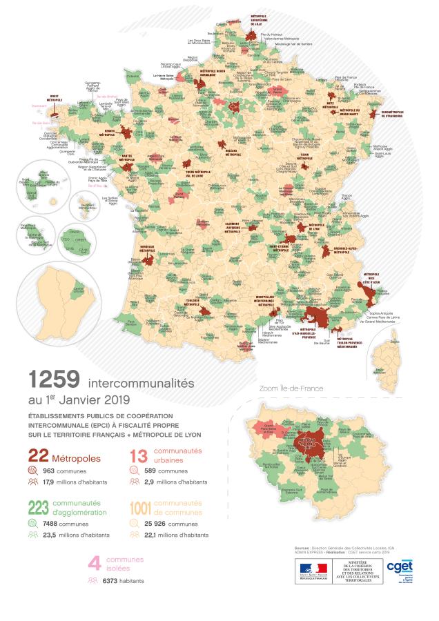 Carte des intercommunalit&eacute;s au 1er Janvier 2019