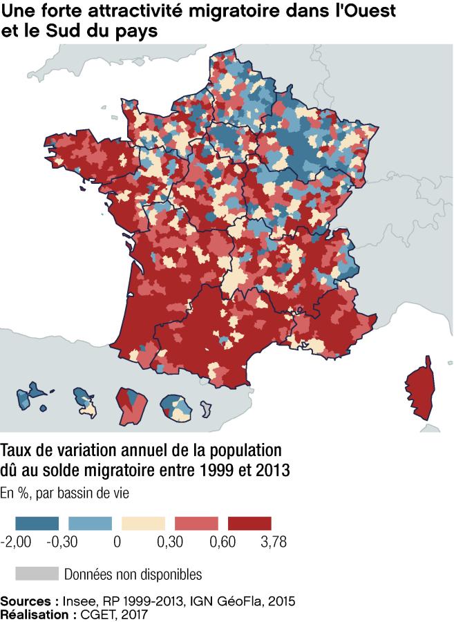 Une forte attractivit&eacute; migratoire dans l'Ouest et le Sud du pays