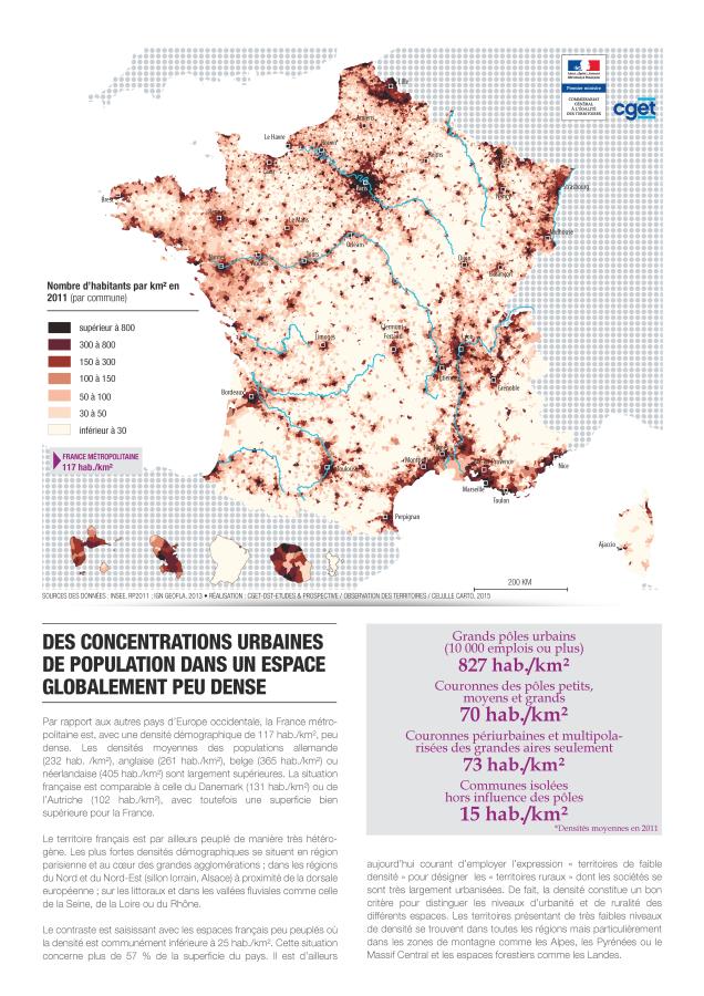 Des concentrations urbaines de population dans un espace globalement peu dense