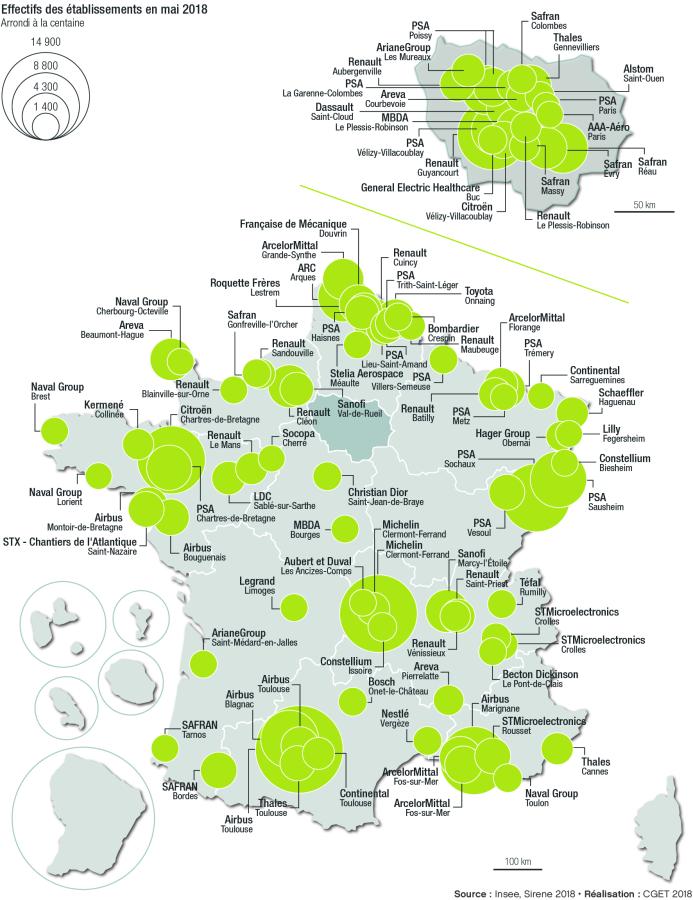 Le palmar&egrave;s des 100 plus grandes entreprises en effectifs dans l'industrie