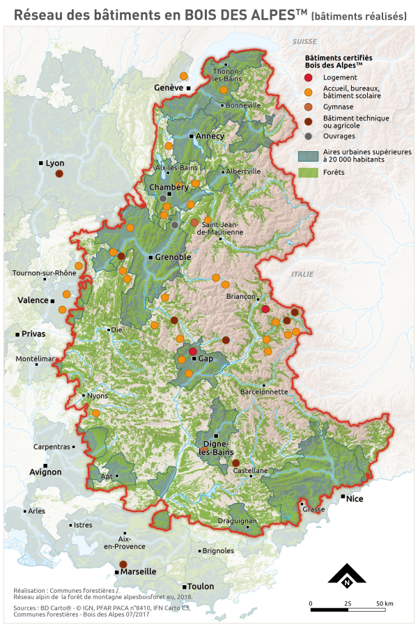R&eacute;seau des b&acirc;timents en BOIS DES ALPES(TM) - b&acirc;timents r&eacute;alis&eacute;s