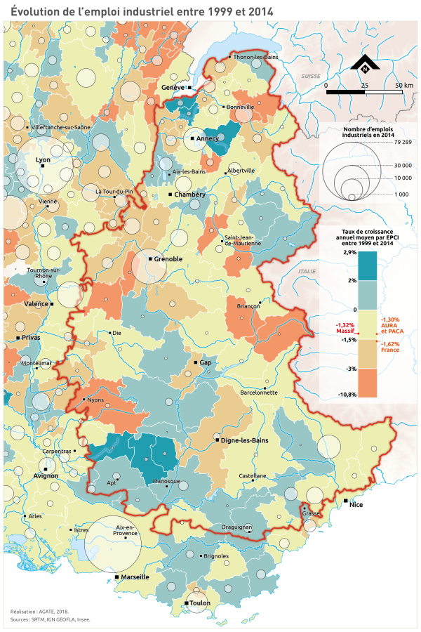 &Eacute;volution de l'emploi industriel entre 1999 et 2014