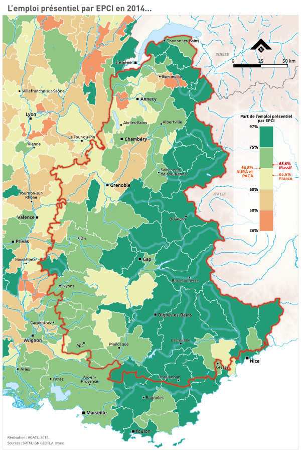 L'emploi pr&eacute;sentiel par EPCI en 2014