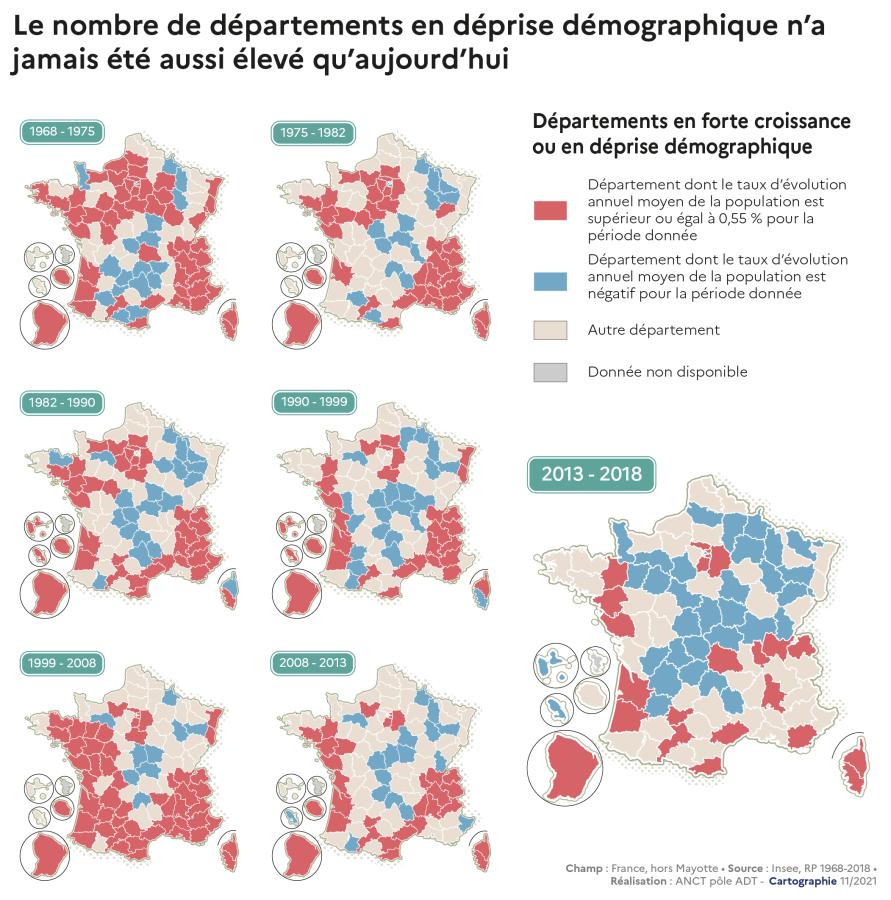 Le nombre de d&eacute;partements en d&eacute;prise d&eacute;mographique n'a jamais &eacute;t&eacute; aussi &eacute;lev&eacute; qu'aujourd'hui