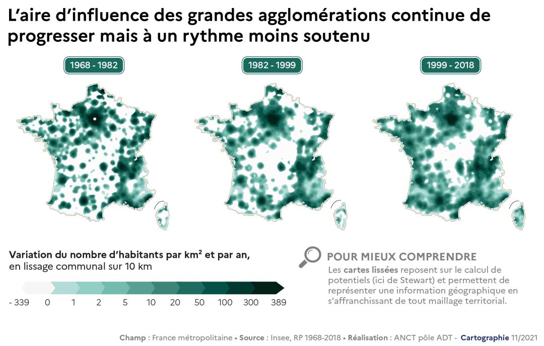L'aire d'influence des grandes agglom&eacute;rations continue de progresser mais &agrave; une rythme moins soutenu