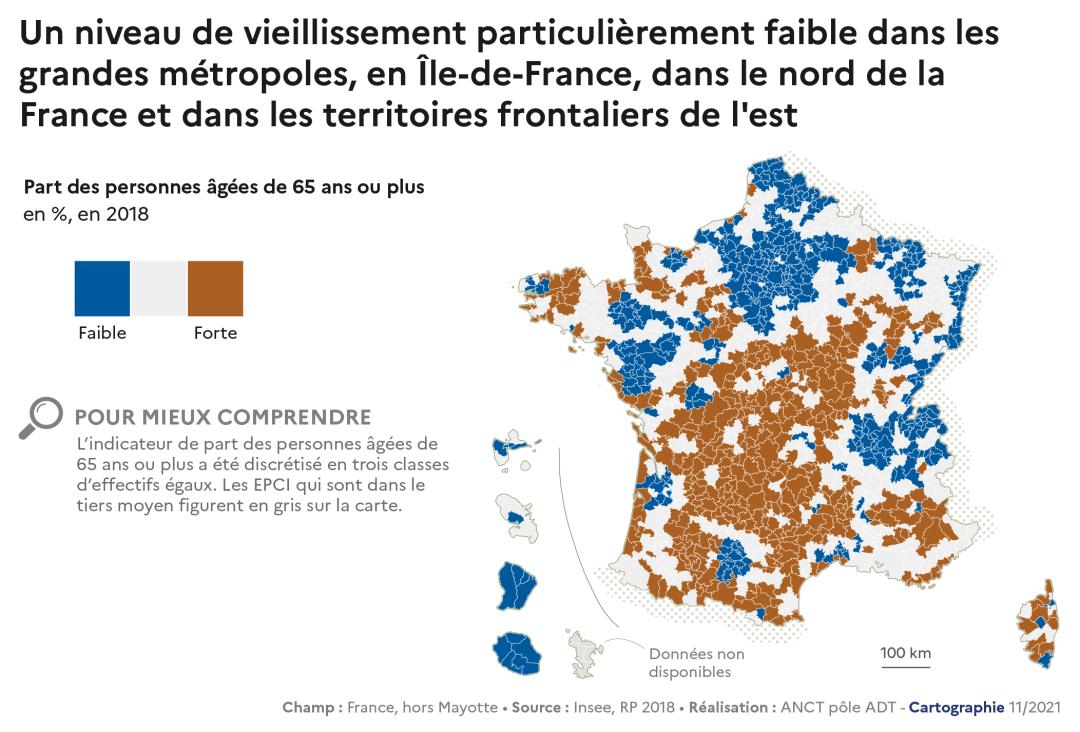 Un niveau de vieillissement particuli&egrave;rement faible dans les grandes m&eacute;tropoles, en &Icirc;le-de-France, dans le nord de la France et dans les territoires frontaliers de l'est