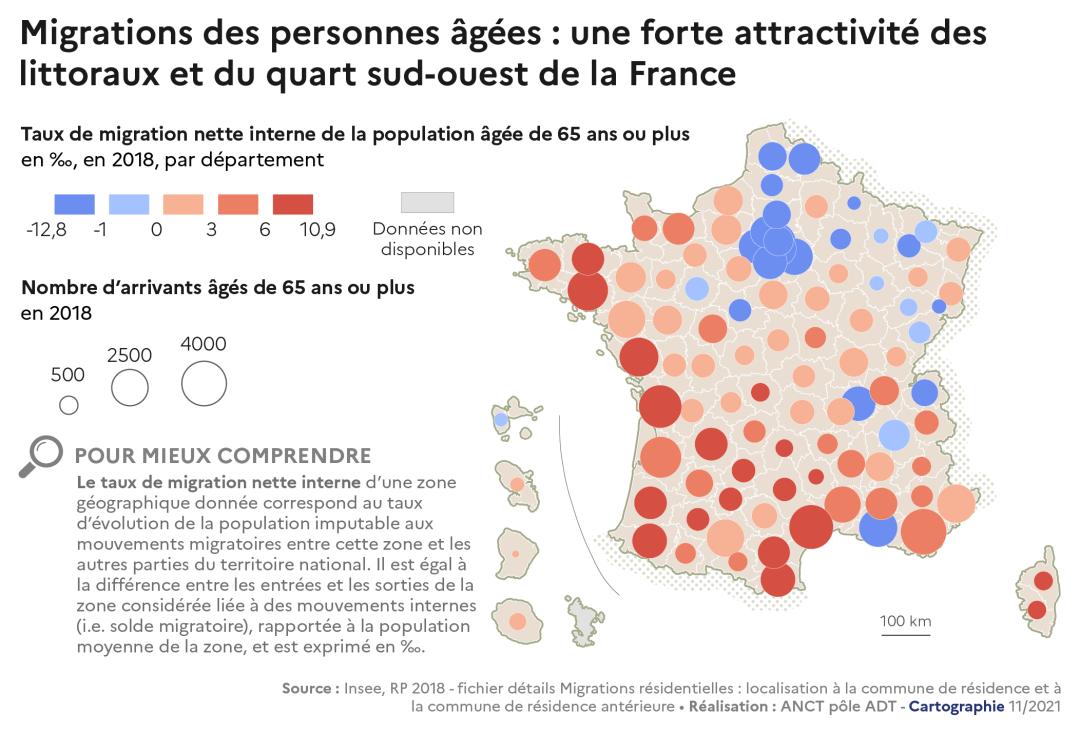 Migrations des personnes &acirc;g&eacute;es: une forte attractivit&eacute; des littoraux et du quart sud-ouest de la France