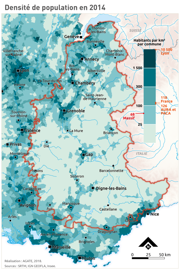 Densit&eacute; de la population en 2014